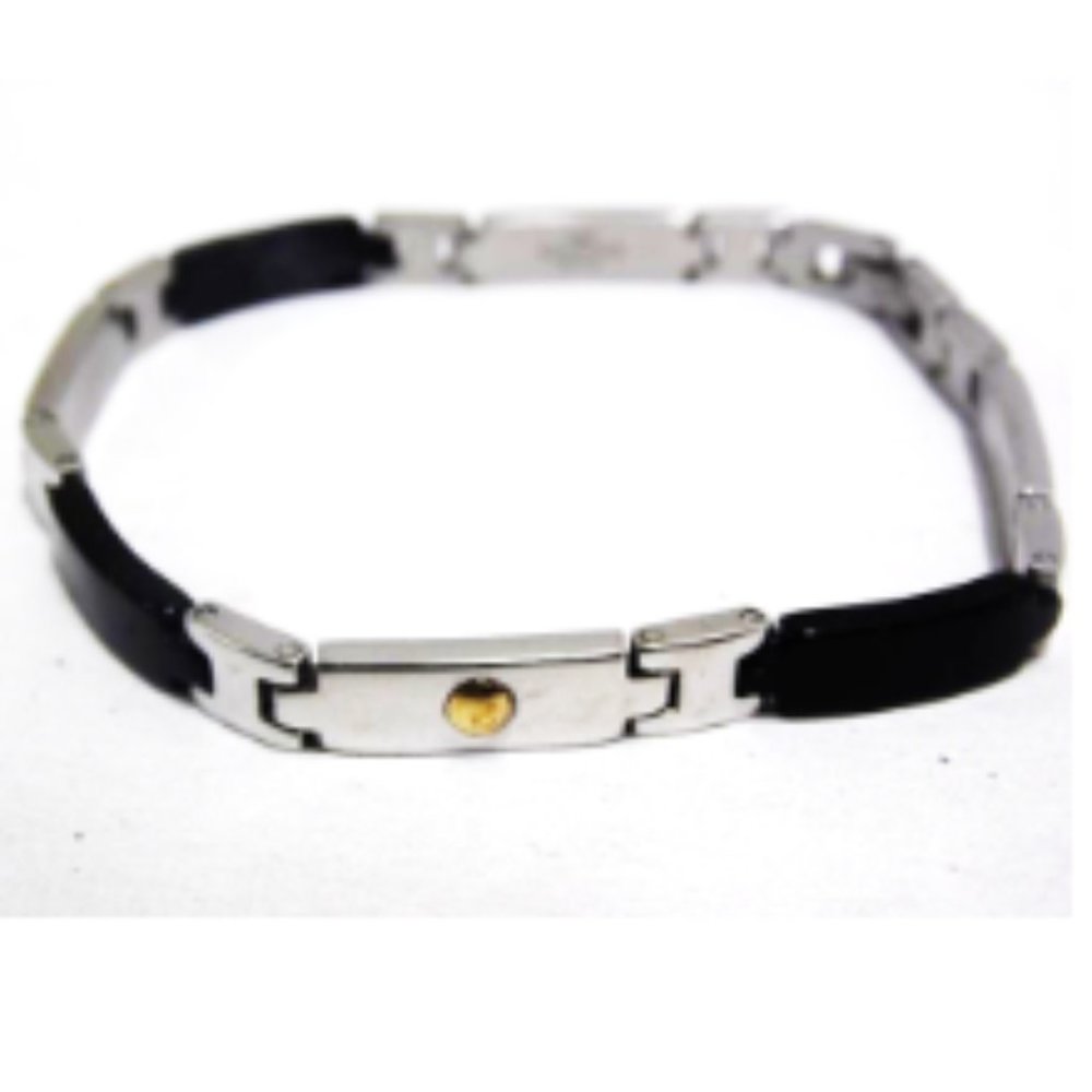 Stainless Steel Bracelet with Blk/Silver Panels